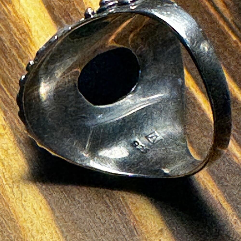 925 Sterling Silver Vintage Real Cabochon Lapis Lazuli Swirl Ring Size 10 - Picture 2 of 4